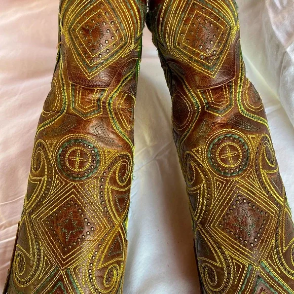 Old Gringo Women’s Brown Leather Stitched Cowboy Boots Size 8B